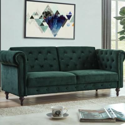 The Range Branagh Velvet Sofa Bed 3 Seater Chesterfield Style - Green