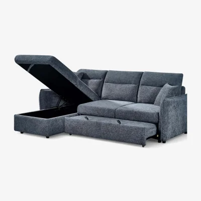 The Range Pale Blue Chenille Fabric 1C2 Corner Sofabed with Storage ARCHIE - Blue