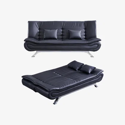 The Range Leather Seater Sofa Bed Black - Black