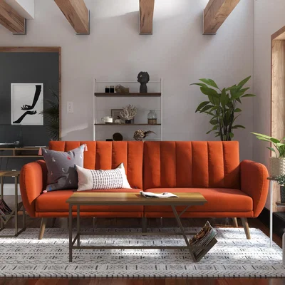 The Range NG Brittany Sofa Bed - Orange Linen / Particle Board Wood Metal Plastic Foam Linen