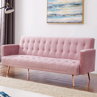 The Range Molly 3 Seater Velvet Sofa Bed With Metal Legs - Pink