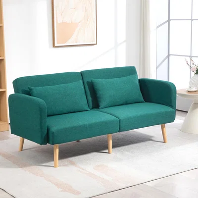 The Range HOMCOM Convertible Sofa Bed Settee with Pillows - Green