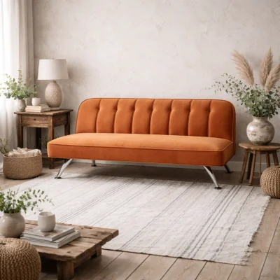 The Range Malahide Tufted Orange Velvet Sofa Bed - Orange