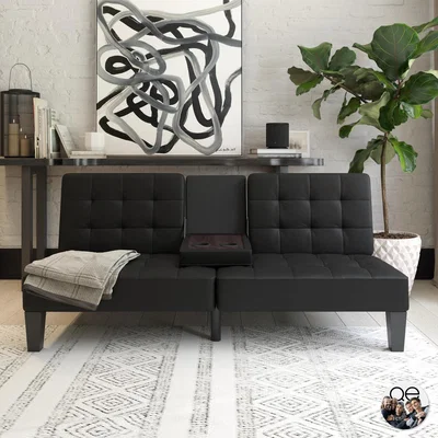 The Range QE Adalynn Convertible Sofa Bed - Black Faux Leather