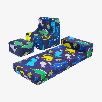 The Range Kids Sofa Bed and Bean Bag Chair with Footstool - Dino Dark