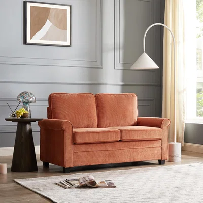 The Range Nathan 2 Seater Fabric Pull Out Sofa Bed With Mattress - Burnt Orange Cord