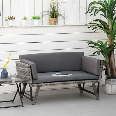 The Range Wicker Convertible Sofa Bed Rattan Chaise - Orange