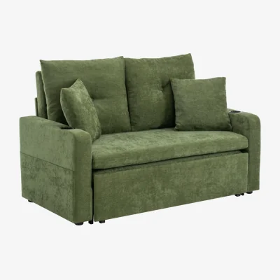 The Range 2-Seater Sofa Bed with Cushions and Cup Holders - Green