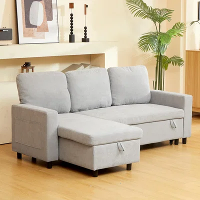 The Range HOMCOM Corner Sofa Bed with Storage Pull Out Sofa Bed 3 Seater - Light Grey