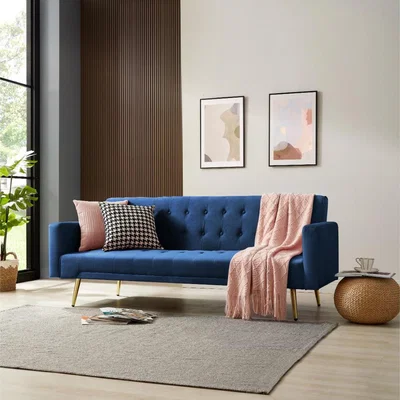 The Range Tudor Velvet Sofa Bed with Metal Legs - Blue Velvet