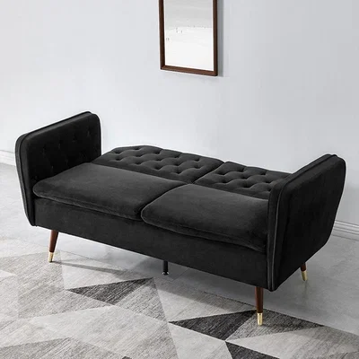 The Range Whitely 3 Seater Sofa Bed Tufted Luxury Velvet Gold Tipped Wooden Legs - Black