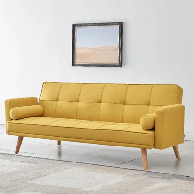 The Range Seatle Sofa Bed With Bolster Cushions - Mustard Linen