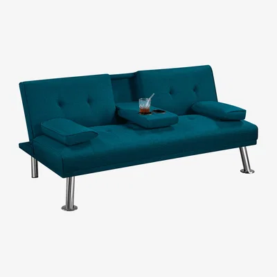The Range Fabric Sofa Bed Convertible Futon with 2 Cup Holders - Aqua Blue