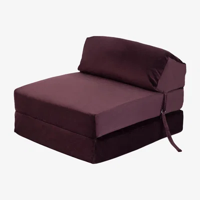 The Range Premium Velvet Single Folding Z Bed Sofa Chair Futon Mattress  - Aubergine