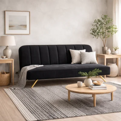 The Range Malahide Velvet Compact Sofa Bed with Gold Metal Legs - Black