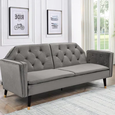 The Range Plush Velvet Tufted Sofa Bed - Grey