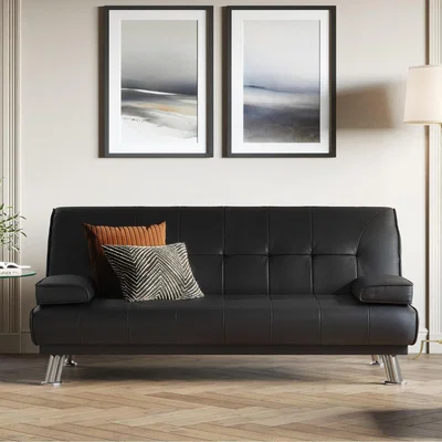The Range Minesota 3 Seater Sofa Bed Fabric - Black Faux Leather