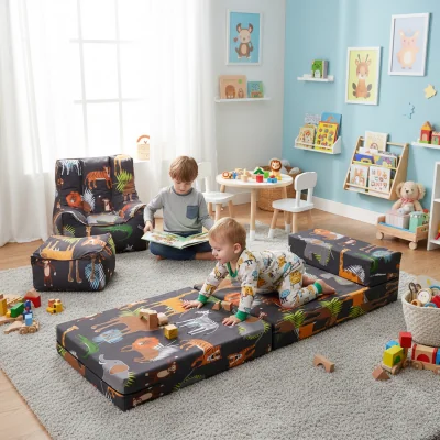The Range Kids Sofa Bed and Bean Bag Chair with Footstool - Africa