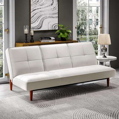 The Range Faux Suede 3 Seater Upholstered Sofa Bed with Wood Legs - Beige