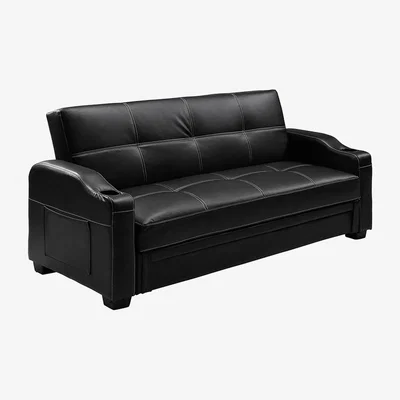 The Range Jonah 3 Seater Sofa Bed Faux Leather with Underseat Storage and Cupholders - Brown Faux Leather