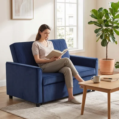 The Range HOMCOM 2 Seater Sofa Bed 3-in-1 Velvet Pull Out Sleeper Sofa - Dark Blue