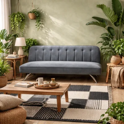 The Range Malahide Velvet Tufted Sofa Bed with Chrome Legs - Grey