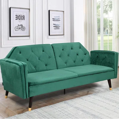 The Range Plush Velvet Tufted Sofa Bed - Green