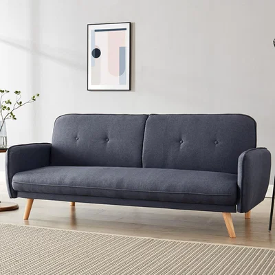 The Range Bell 3 Seater Sofa Bed Fabric With Wooden Legs and Tufted Backrest - Dark Grey