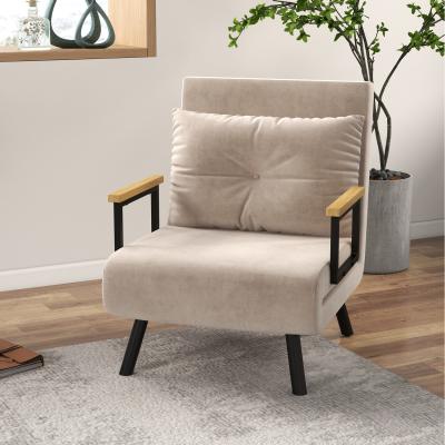 The Range HOMCOM Convertible Single Chair Bed Settee with Pillow Armrests - Beige