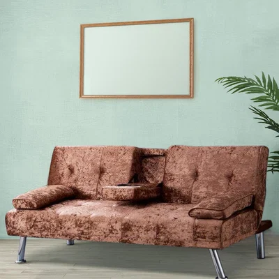 The Range Italian Style Luxury Sofa Bed with Drink Cup Holder Table Crush Velvet Brown