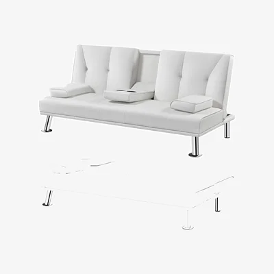 The Range Convertible Sofa Bed with Drop-down Cup Holders - White