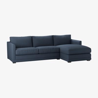 Sofa.com Aissa Medium RHF 2.5 Seat Chaise Sofa Bed in Midnight Blue Brushed Linen Cotton