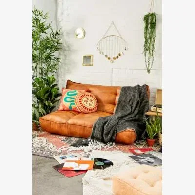 Urban Outfitters Greta Two-Seater Faux Leather Sofa Bed - Brown ALL at Urban Outfitters