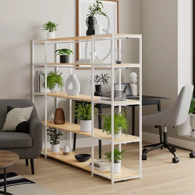 Dunelm Modular White & Light Oak 5 Shelf Wide Shelving Unit MultiColoured