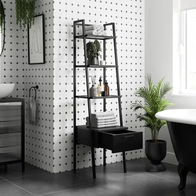 Dunelm Stannis Reeded Glass Ladder Shelf Black