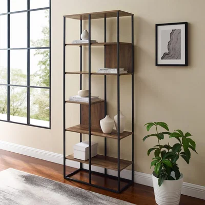 Furniture123 Walker Edison 70 5-Shelf Bookshelf - Reclaimed Barnwood