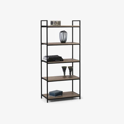 Furniture123 Warm Oak Tall Bookcase with Black Metal Frame - Julian Bowen Tribeca