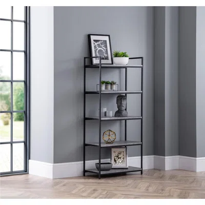 Furniture123 Staten Tall Bookcase with Black Metal Frame & Faux Concrete Shelves - Julian Bowen