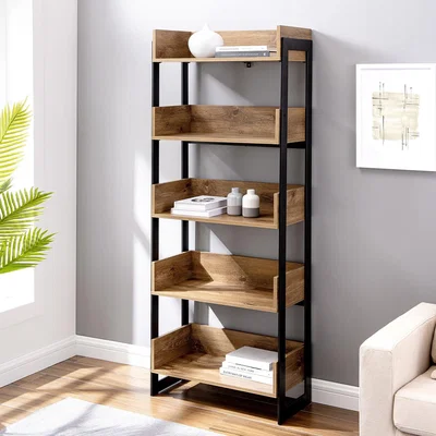 Furniture123 Foster Metal and Wood Bookcase in Barnwood
