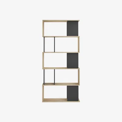 Furniture123 Black & Oak Open Bookcase with 4 Shelves - Maze