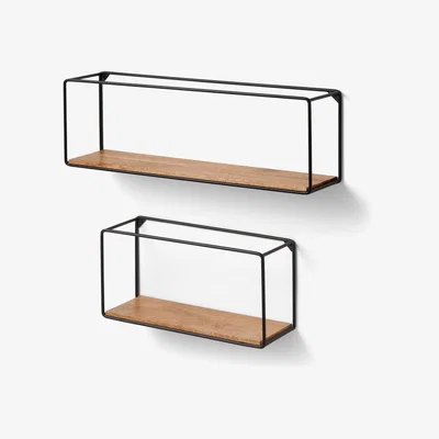 Made.com Irving Set of 2 Square Shelves, Mango Wood & Black