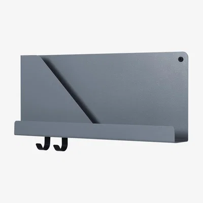 Made in Design Folded Shelf - / L 51 cm - Metal - 2 hooks + compartment by Muuto Blue/Grey