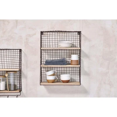 Nkuku Nkuku Tamba Wall Hung Shelf | Storage & Baskets | Black & Brown | 61 x 46 x 18 cm