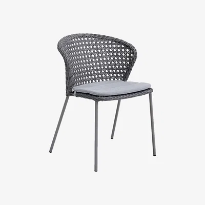 Barker and Stonehouse Cane-line Lean Outdoor Stackable Dining Chair French Weave with Grey Cushion | Barker & Stonehouse