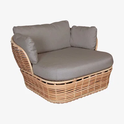 Barker and Stonehouse Cane-Line Basket Garden Lounge Chair in Natural with Taupe Fabric