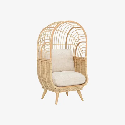 Barker and Stonehouse Muna Chair & Cushion with Natural Rattan & Jasper Fabric, Neutral | Barker & Stonehouse