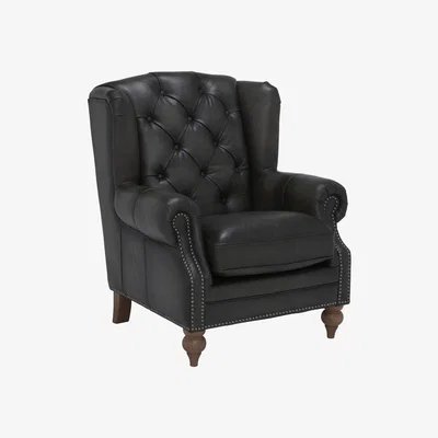 Barker and Stonehouse Ullswater Leather Wing Chair, Black | Barker & Stonehouse
