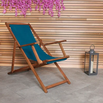 Dunelm Teal Wooden Deck Chair Teal