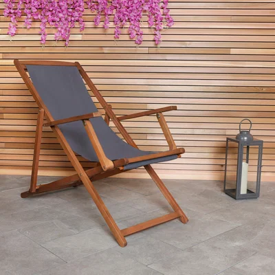 Dunelm Eucalyptus Grey Wooden Deck Chair Grey