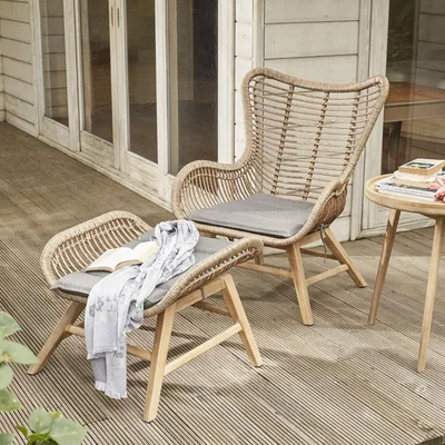 Dunelm Aurora Garden Chair and Footstool Set Taupe